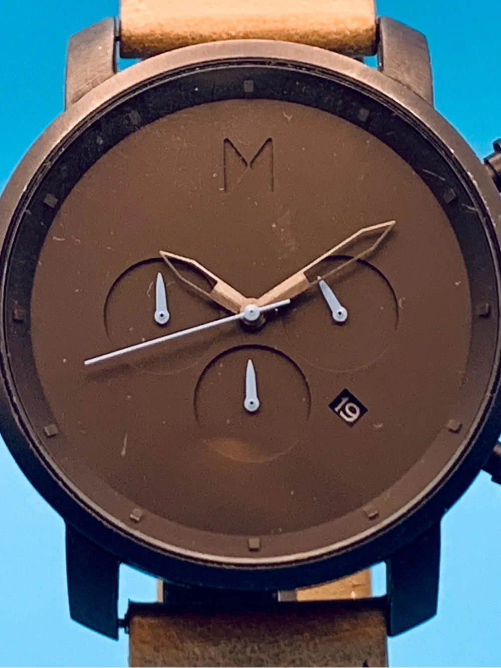 MVMT C22 Men’s Quartz Wristwatch Chrono St Steel Leather Strap Works New Batt
